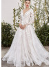 Classic Ivory Lace Tulle V Back Wedding Dress